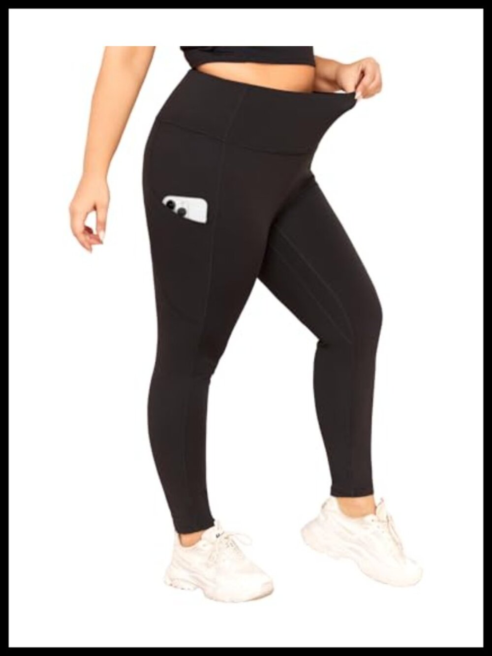 Plus Size High Waisted Compression Leggings with Pockets, 7/8 Length Yoga Pants